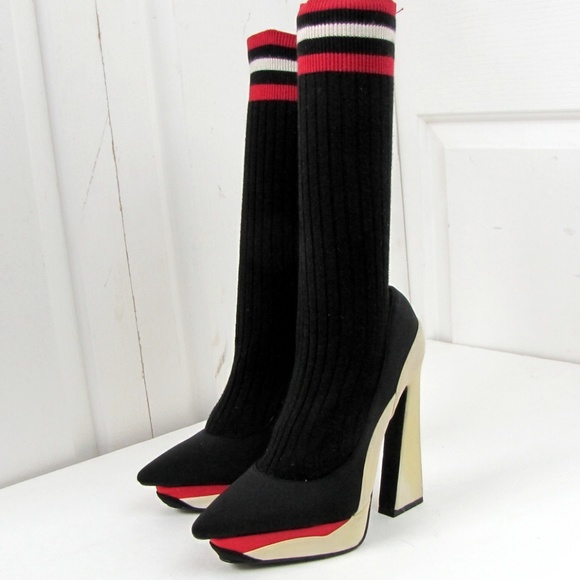 Jeffrey Campbell Shoes - Jeffrey Campbell Black White Red Sock Heels 6.5